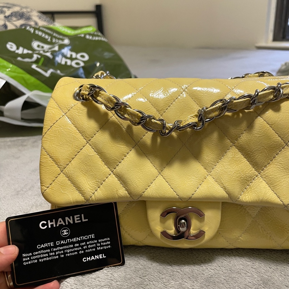Chanel Yellow Quilted Shoulder Bag with Chain Strap